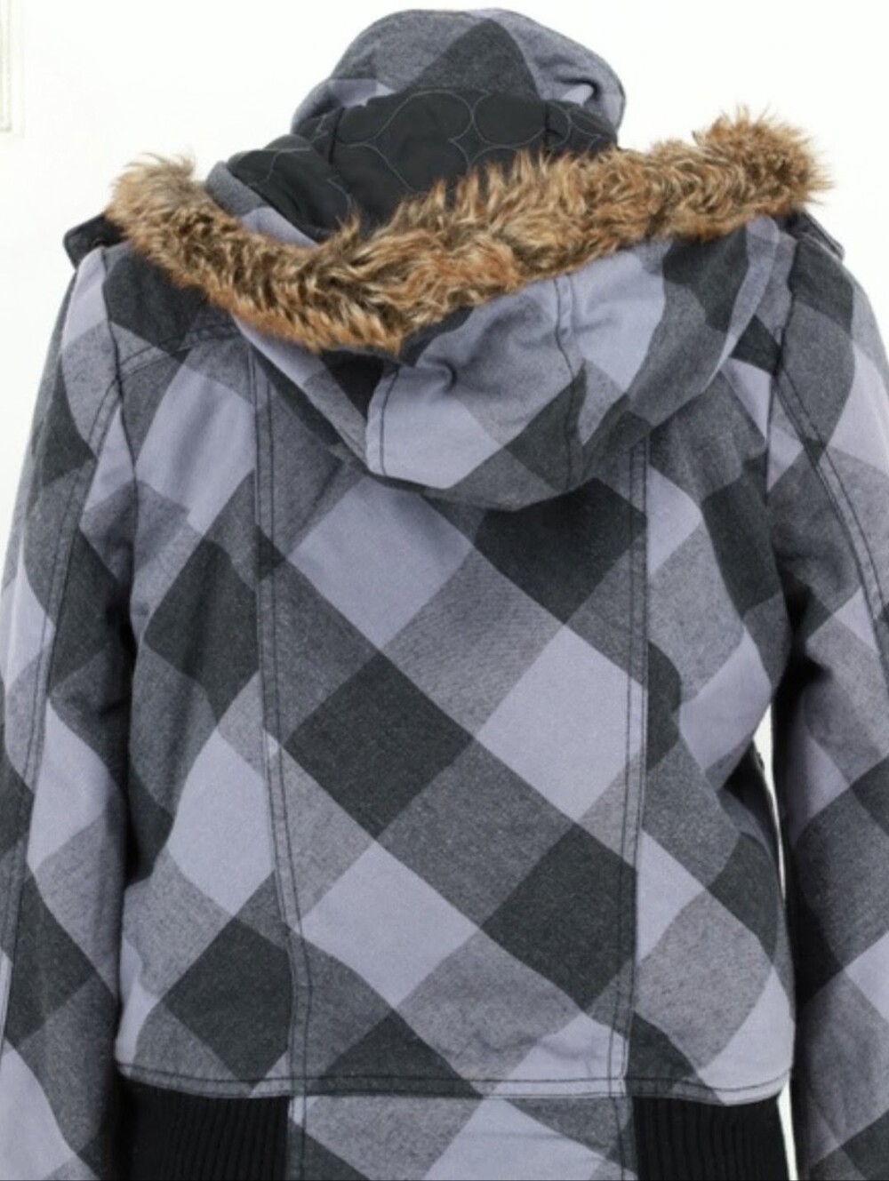 Roxy Gray Checkered Bomber Jacket Size Medium - Picture 7 of 11
